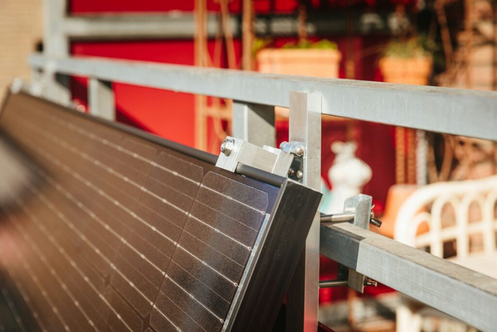 Solar panel being installed on a metal frame